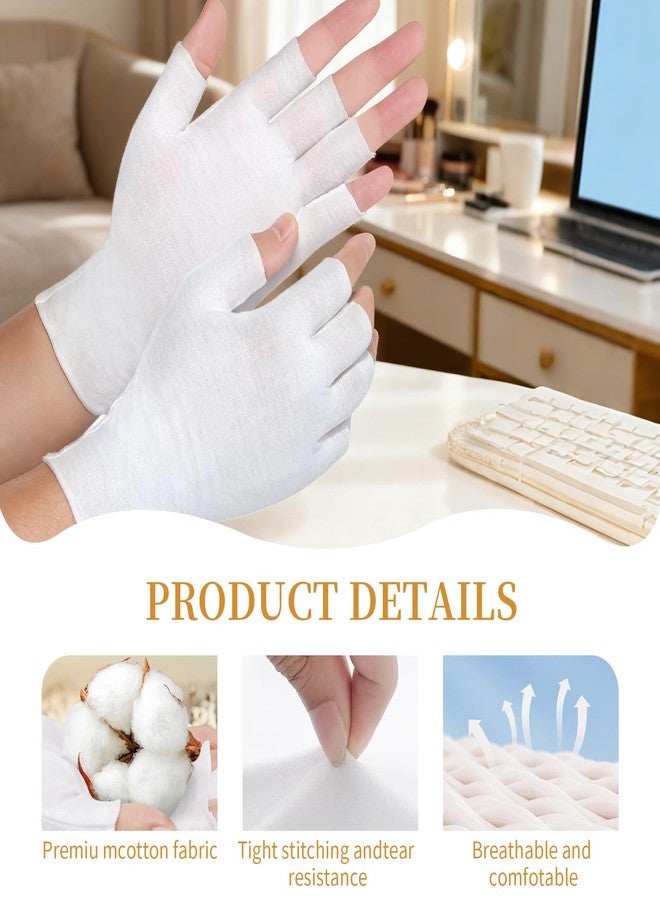 Clofiak 3 Pairs White Fingerless Gloves, 100 Cotton Eczema Gloves, Thin Moisturizing Cut Gloves, Overnight Hydration Fits Most Dry Hands, Eczema Gloves - Image 3